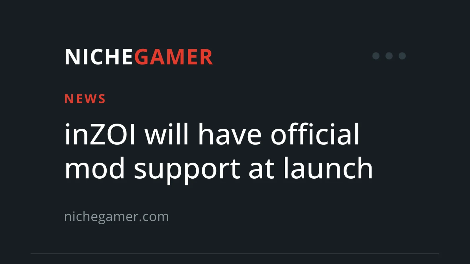 Niche Gamer on inZOI mod support at launch