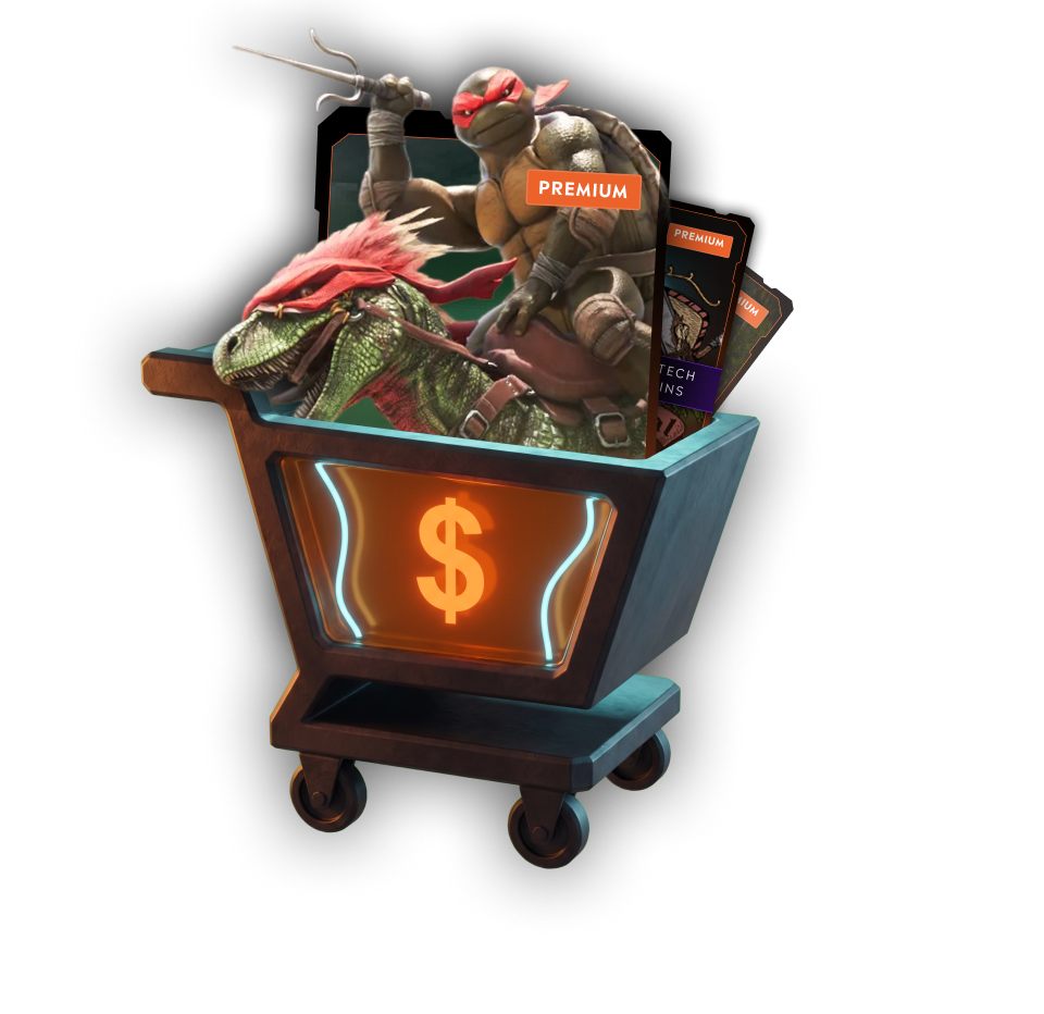 A cart of premium mods - a TMNT premium card, Ancient High-Tech Structure Skins and Medieval Guilds and Goblins